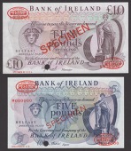 Bank of Ireland, specimen £5, ND (1967), serial number M000000, specimen number 69, Guthrie signature, and specimen...