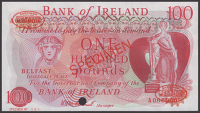 Bank of Ireland, specimen £100, ND (1974), serial number A000000, Chestnutt signature, red SPECIMEN overprint and...