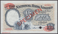 The National Bank Limited, specimen £5, 1 May 1964, serial number A00000, Maguire signature, red SPECIMEN...