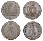 Russia, SIBERIA, Catherine II, 10 Kopecks (2), 1774, 1780, Suzun (KM 6) [2]. The latter tooled, both otherwise very...