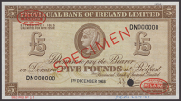 Provincial Bank of Ireland Limited, specimen £5, 6 September 1965, serial number DN000000, Shaw signature, red...