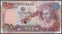 First Trust Bank, specimen £20, 1 May 2007, serial number KB000000, specimen number 002, McDaid signature, red...