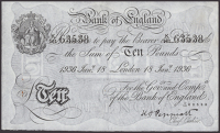 Bank of England, Kenneth O. Peppiatt, £10, London, 18 January 1936, serial number K/161 63538, minor rust on...