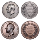 Colonial and Indian Exhibition, 1886, a copper medal by L.C. Wyon, bare head of Edward VII as the Prince of Wales...