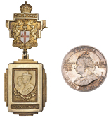 Victoria, Diamond Jubilee, 1897, Sunningdale Park [Berkshire], a silver medal by F. Bowcher for Spink, veiled bust...