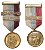 Masonic Charity and Benevolence, 1830, a pair of gold-plated silver medals by C.W. & Sons Ltd. (2), Charity with...