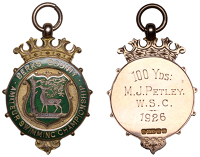 Berkshire County, Amateur Swimming Championship, 1926, a 9ct gold fob medal decorated with green enamel, rev. named...
