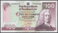 Royal Bank of Scotland PLC, £100, 24 January 1996, serial number A/1 828122, Mathewson signature, uncirculated
PMS...