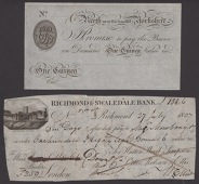 Reeth near Richmond, Yorkshire, unissued 1 Guinea, ND (18-), and Richmond and Swaledale Bank, sight bill for...