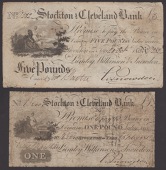 Stockton & Cleveland Bank, for Lumley, Wilkinson & Snowdon, £1, 25 February 1813, Snowdon signature, and £5, 20...