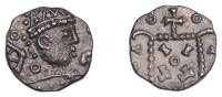 Early Anglo-Saxon Period, Sceatta, Primary series A3, type 2a, radiate bust right, [ti]c before, line of pellets and...
