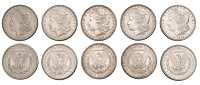 United States of America, Dollars (5), 1886, 1889, 1898, 1902o, 1921s (KM 110) [5]. Generally extremely fine	...