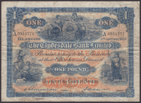 Clydesdale Bank Limited, £1, 4 January 1922, serial number A0351771, Swanson and Dewar signatures, original paper,...