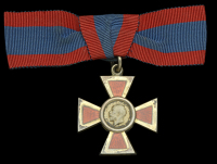 Royal Red Cross, 2nd Class, G.V.R., silver and enamel, on lady’s bow riband, in damaged Garrard, London case of...