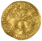 Netherlands, THORN, Margaretha van Brederode, Angelot d’or, c. 1557-77, Saint Michael slaying the dragon, rev....