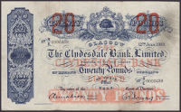 Clydesdale Bank Limited, £20, 12 July 1933, serial number R/E 0000439, Mitchell and Young printed signatures,...