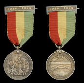 Trallwn, Pontypridd Great War Tribute Medal, silver, hallmarks for Birmingham 1916, the obverse depicting Britannia...