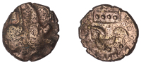 British Iron Age, CORIELTAUVI, Uninscribed issues, a contemporary imitation of a gold Stater, Domino type, trace of...