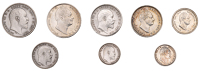 William IV, Maundy Set, 1835 (ESC 2553; S 3840); Edward VII, Maundy Set, 1902 (ESC 3607; S 3985) [8]. All with...