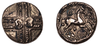 British Iron Age, CATUVELLAUNI, Addedomaros (c. 45-25 BC), a contemporary fourrée gold Stater, Crescent Cross type,...