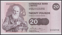 Clydesdale Bank Limited, £20, 1 August 1973, serial number D/E 024704, Macmillan signature, uncirculated, scarce in...
