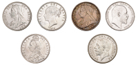Victoria, Halfcrowns (4), 1875, 1887, 1897, 1900 (S 3889, 3924, 3938); Edward VII, Halfcrown, 1902 (S 3980); George...