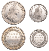 George III, Bank of England, Three Shillings, 1811, Eighteen Pence, 1811 (S 3769, 3771) [2]. Both extremely fine	...