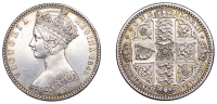 Victoria (1837-1901), Florin, 1849, with initials (ESC 2815; S 3890). Lightly cleaned, numerous marks on obverse,...