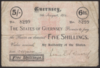 States of Guernsey, First World War Issue, 5 Shillings (6 Francs), 5 August 1914, serial number 8299, Lionel Slade...