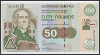 Clydesdale Bank PLC, £50, 6 January 2001, serial number GU003030, Grimshaw signature, single fold, about...