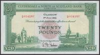Clydesdale & North of Scotland Bank Limited, £20, 1 July 1961, serial number D024187, Fairbairn signature, a fresh...