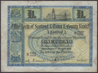 North of Scotland Bank Limited, £1, 1 March 1916, serial number B 0429/0924, two manuscript signatures, margin...