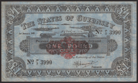 States of Guernsey, £1, 1 January 1945, serial number P/2 3990, Marquand signature, printed on blue paper, black...