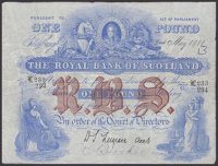 Royal Bank of Scotland, £1, 2 May 1911, serial number L 233/294, Lunan signature, minor biro graffiti, otherwise...