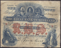Royal Bank of Scotland, £1, 20 February 1922, serial number E 567/547, Speed and one additional manuscript...