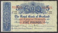 Royal Bank of Scotland, £5, 2 May 1944, serial number F 1922/4285, Thomson and Brown signatures, minor graffiti on...