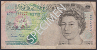 Bank of England, George M. Gill, £5, 7 June 1990, serial number L77 777777, 5mm tear at upper left margin, note...