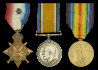 Three: Driver W. Peevers, Royal Engineers

1914 Star (24874 Dvr: W. Peevers. R.E.) with rosette on riband; British...
