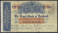 Royal Bank of Scotland, £20 (2), 1 December 1952 and 1 May 1957, serial numbers F38/7410 and G8/1569, both with...
