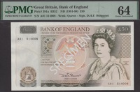 Bank of England, David H. F. Somerset, £50, 20 March 1981, serial number A01 514008, in PMG holder 64, choice...