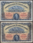 Commercial Bank of Scotland Limited, £5 (3), 1 December 1928, serial number 14/V 32273, and 1 August 1931 (2),...
