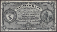Martins Bank Limited, £1, 1 June 1950, serial number 188866, Verity signature, split at upper centre otherwise...