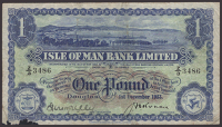 Isle of Man Bank Limited, £1, 1 December 1953, serial number Z/3 3486, Ronan and Kelly signatures, ink stain at...