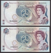 Isle of Man Government, Malcolm Couch, £5 (2), ND (c.2013), serial numbers M550553 and Z038411, uncirculated, the Z...