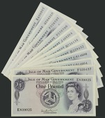 Isle of Man Government, John W. Paul, £1 (5), ND (1974), prefixes E, F, G (2), and H, and W.Dawson, £1 (7),...