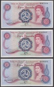 Isle of Man Government, W.Dawson, £5, (3), ND (1980-87), serial numbers B907034, C345937, and D326371,...