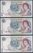 Isle of Man Government, J.Cashen, £5 (3), ND (1991), serial numbers F199001 and H874811-2, uncirculated (3...