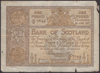 Bank of Scotland, £1, 28 June 1907, serial number 58/U 7649, McNeill signature, an original paper, about fine and...