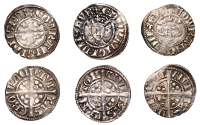 Edward I, Pennies (3), class 3c, Canterbury, 1.44g/7h; class 3e, York (royal). 1.33g/6h; class 3g, Durham, 1.38g/7h...