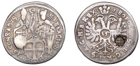 Germany, Konstanz, City, 15 Kreuzer, 1679, in the name of Leopold II, Sts. Pelagius and Conradus, rev. imperial...